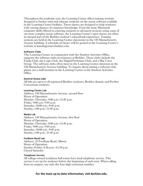 Parent Handbook 2010–2011 - Berklee College of Music