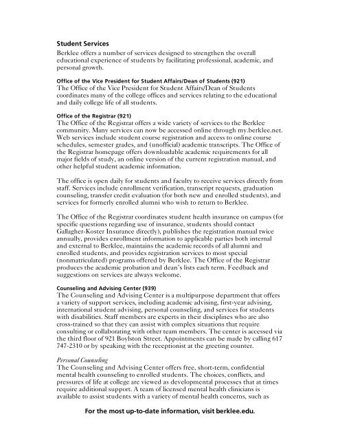 Parent Handbook 2010–2011 - Berklee College of Music