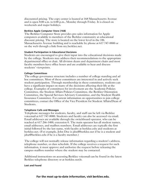 Parent Handbook 2010–2011 - Berklee College of Music