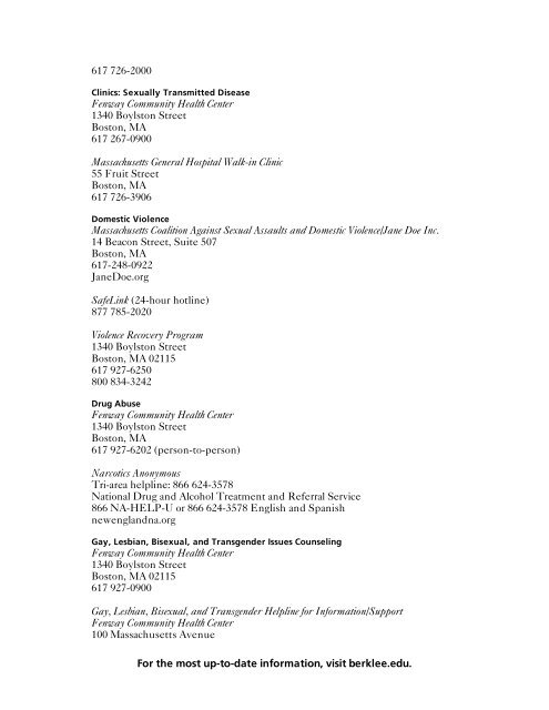 Parent Handbook 2010–2011 - Berklee College of Music
