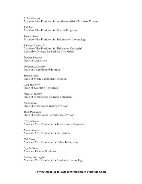 Parent Handbook 2010–2011 - Berklee College of Music