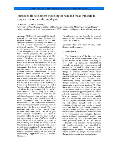 Improved finite element modeling of heat and mass ... - COMSOL.com