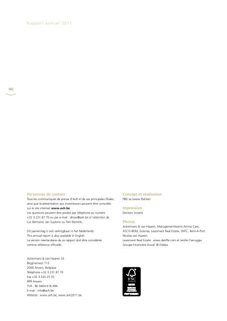 RAPPORT ANNUEL 2011 - Ackermans & van Haaren