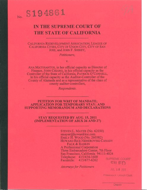 Petitioners #39 Petition for Writ of Mandate Filed on California Courts Petitioners #39 Petition for Writ of Mandate Filed on California Courts