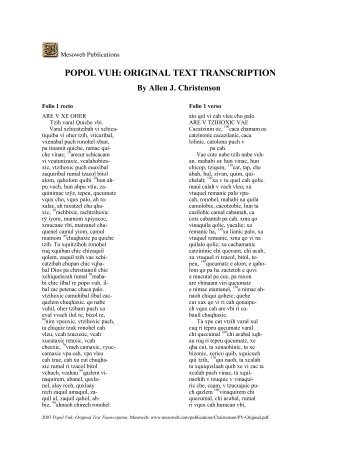 POPOL VUH: ORIGINAL TEXT TRANSCRIPTION - Mesoweb