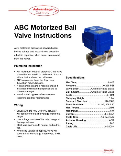 ABC Motorized Ball Valve Instructions - Advantage Controls