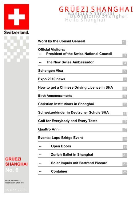 Gruezi Shanghai Newsletter Of The Consulate General Of