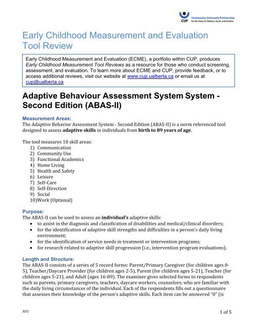 Adaptive Behavior Assessment System, 2nd Edition (ABAS-II