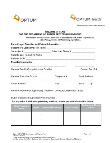 Initial Treatment Plan - UBHonline