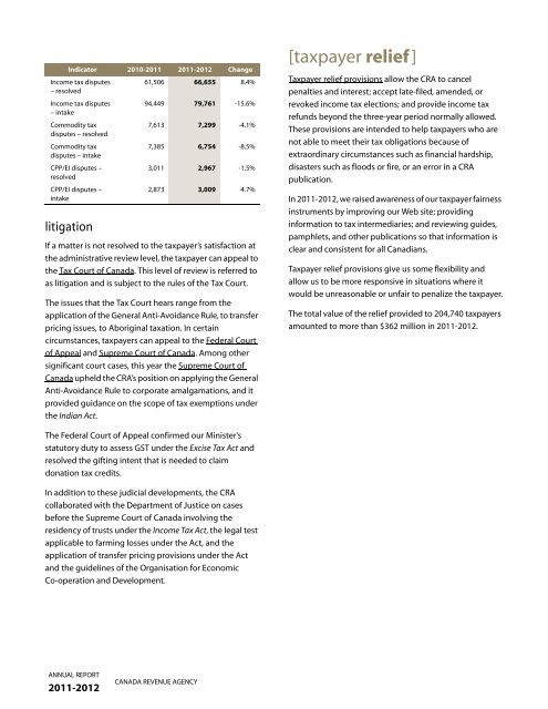 CRA Annual Report to Parliament 2011-2012 (PDF - Agence du ...