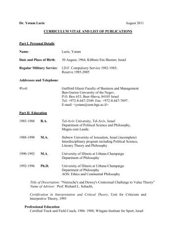 Dr. Yotam Lurie August 2011 CURRICULUM VITAE AND LIST OF ...