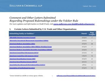 Volcker Rule Comment Letter Index - Sullivan & Cromwell