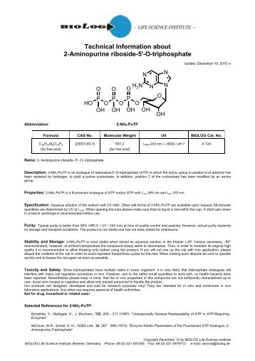 Technical Information about 2-Aminopurine riboside-5'-O ... - BioLog