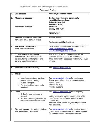 Placement Profile - South West London and St George's Mental ...