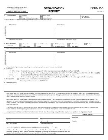 Form P-5 Organization Report - The Railroad Commission of Texas