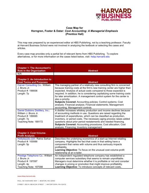 Case Map for Horngren, Foster & Datar: Cost Accounting - Harvard ...