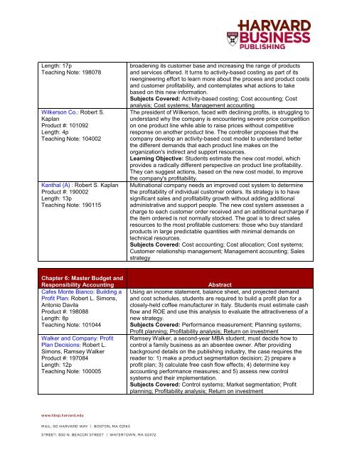 Case Map for Horngren, Foster & Datar: Cost Accounting - Harvard ...