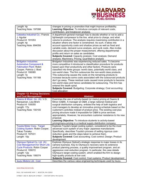 Case Map for Horngren, Foster & Datar: Cost Accounting - Harvard ...