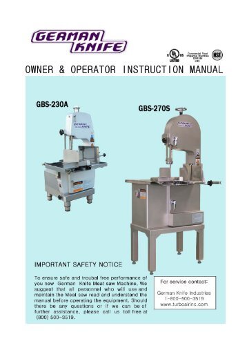 OWNER & OPERATOR INSTRUCTION MANUAL