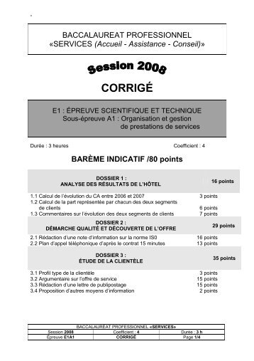 Corrigé et barème détaillé du sujet IBIS - Enseignement Professionnel