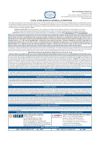 COX AND KINGS (INDIA) LIMITED - Securities and Exchange Board ...