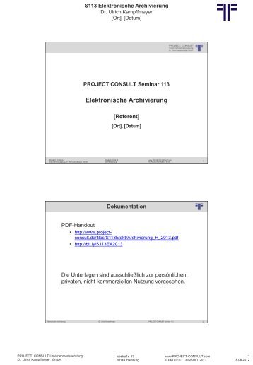 S 113 Elektronische Archivierung - Project Consult ...