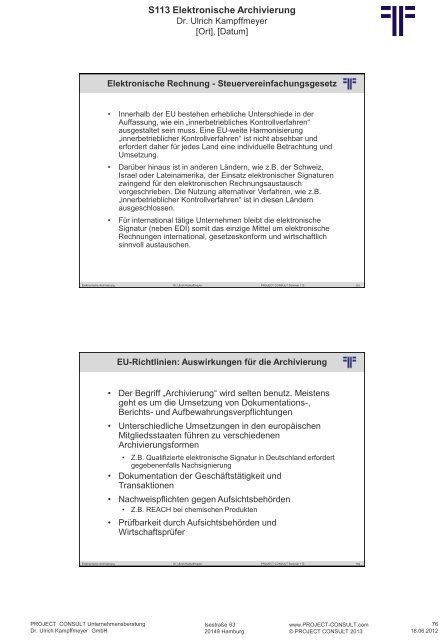 S 113 Elektronische Archivierung - Project Consult ...