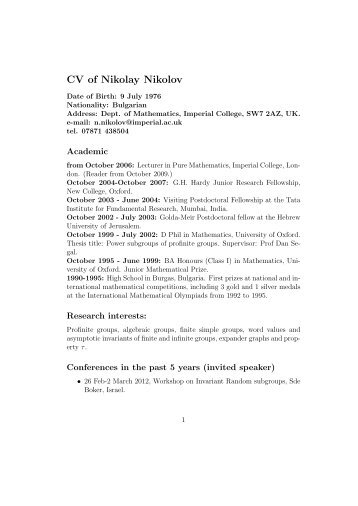 CV of Nikolay Nikolov - Imperial College London