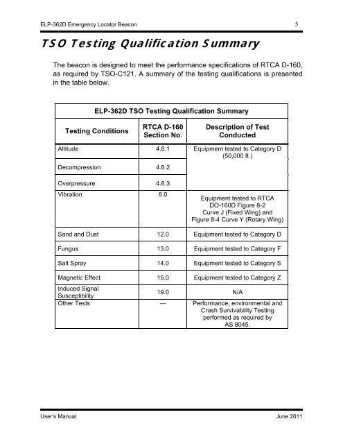 ELP-362D Emergency Locator Beacon User's ... - Teledyne Benthos