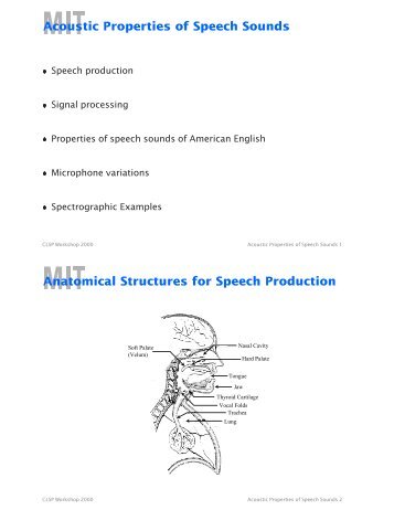 Acoustic Properties of Speech Sounds Anatomical Structures for ...