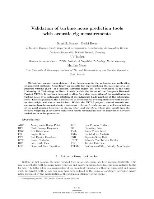 Validation of turbine noise prediction tools with acoustic - MTU Aero ...