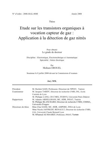 Etude sur les transistors organiques à vocation capteur - Thèses de l ...