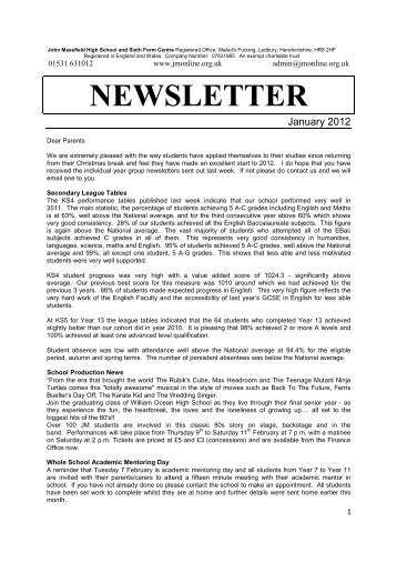 NEWSLETTER January 2012 - John Masefield High School