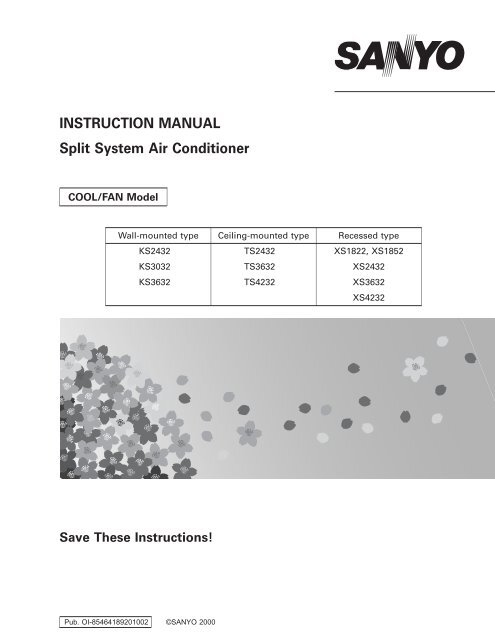 INSTRUCTION MANUAL Split System Air Conditioner - Sanyo