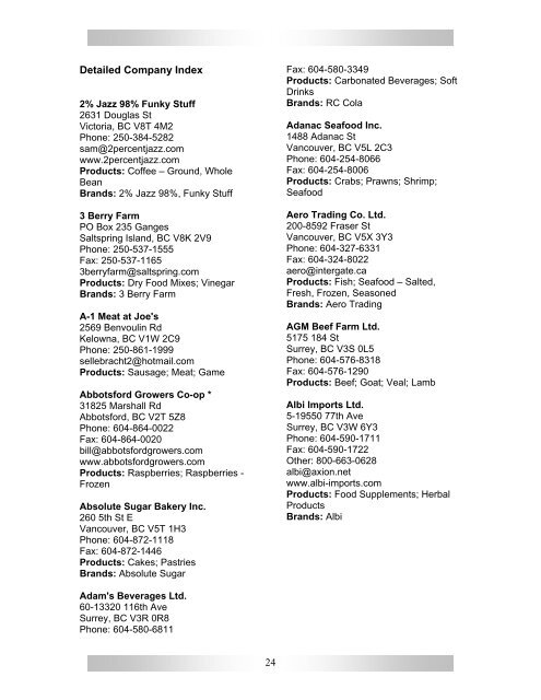 Detailed Company Index - Ministry of Agriculture and Lands