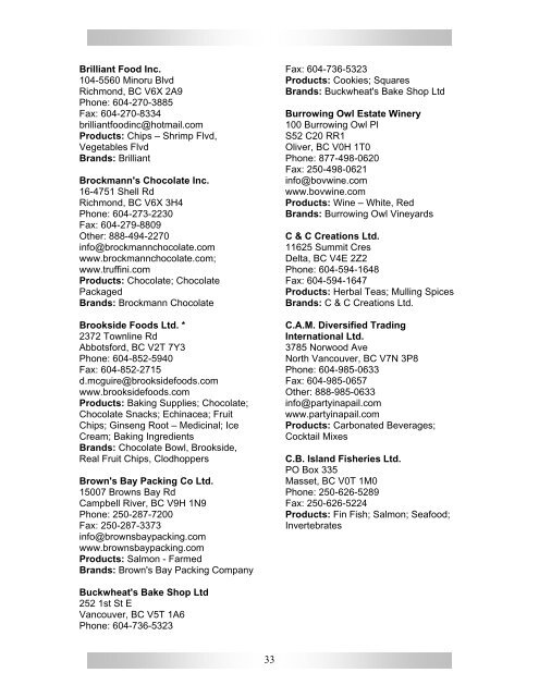 Detailed Company Index - Ministry of Agriculture and Lands