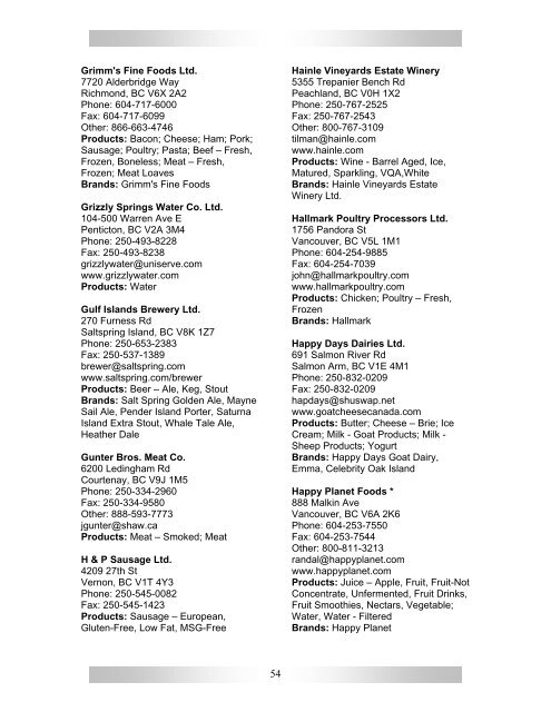 Detailed Company Index - Ministry of Agriculture and Lands