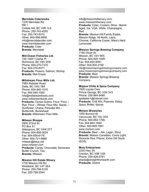 Detailed Company Index - Ministry of Agriculture and Lands