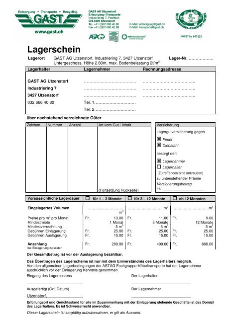 Lagerschein - Gast