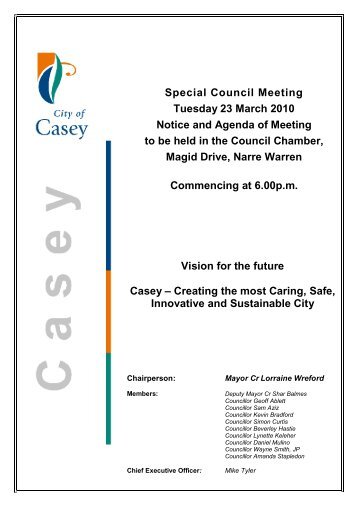 Special Council Agenda Front Cover & TOC - City of Casey