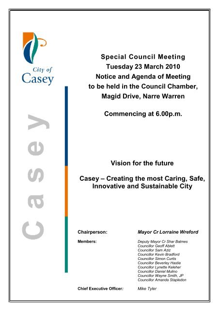 Special Council Agenda Front Cover & TOC - City of Casey