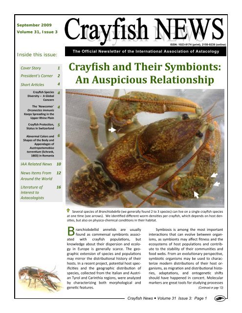 Crayfish News v31(3) - Crayfish Links at Carnegie Museum of ...