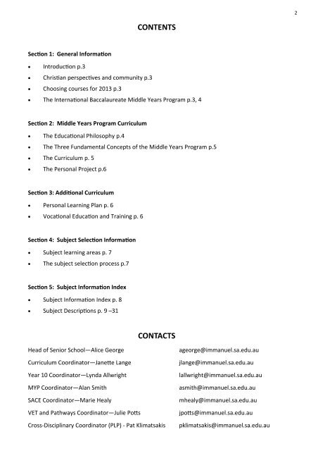 2013 Year 10 Course Information Booklet.pdf - Immanuel College