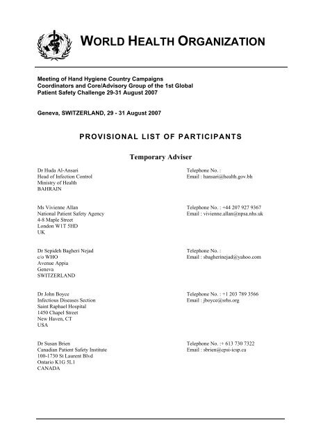 Provisional list of participants