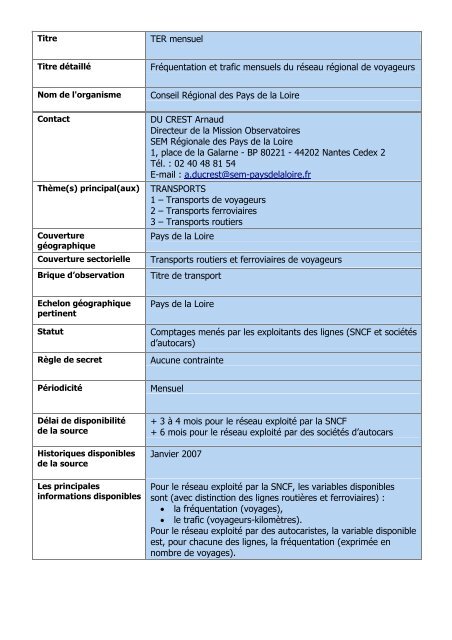 Fiche signalétique de la source statistique - DREAL des Pays de la ...