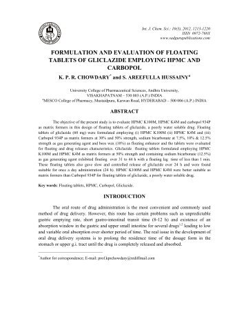 formulation and evaluation of floating tablets of gliclazide - Sadguru ...