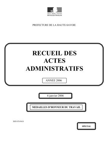 RAA SPECIAL MEDAILLES DU TRAVAIL du 6 01 2006 - Préfecture