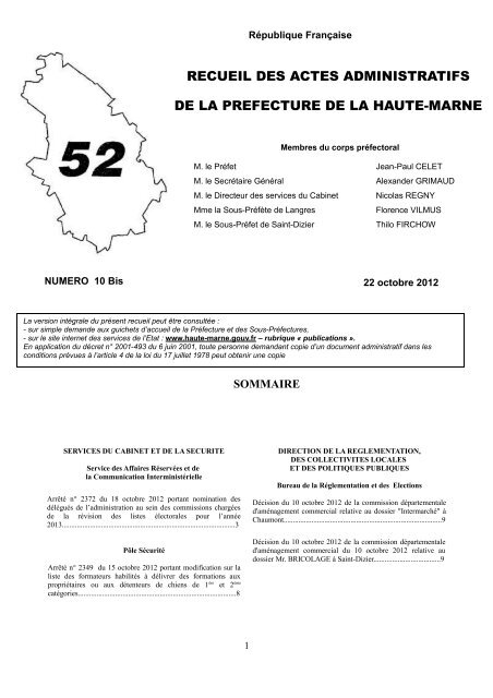 RAA n° 10-12bis - Préfecture de la Haute-Marne