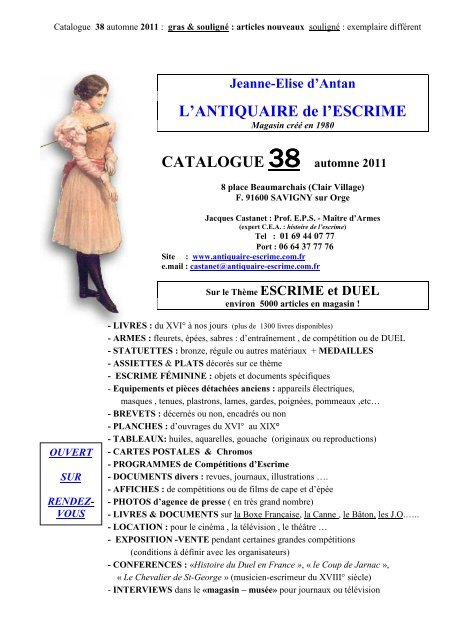 Catalogue Lantiquaire De Lescrime - 