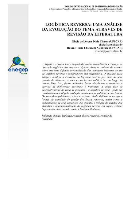 logística reversa: uma análise da evolução do tema ... - Abepro